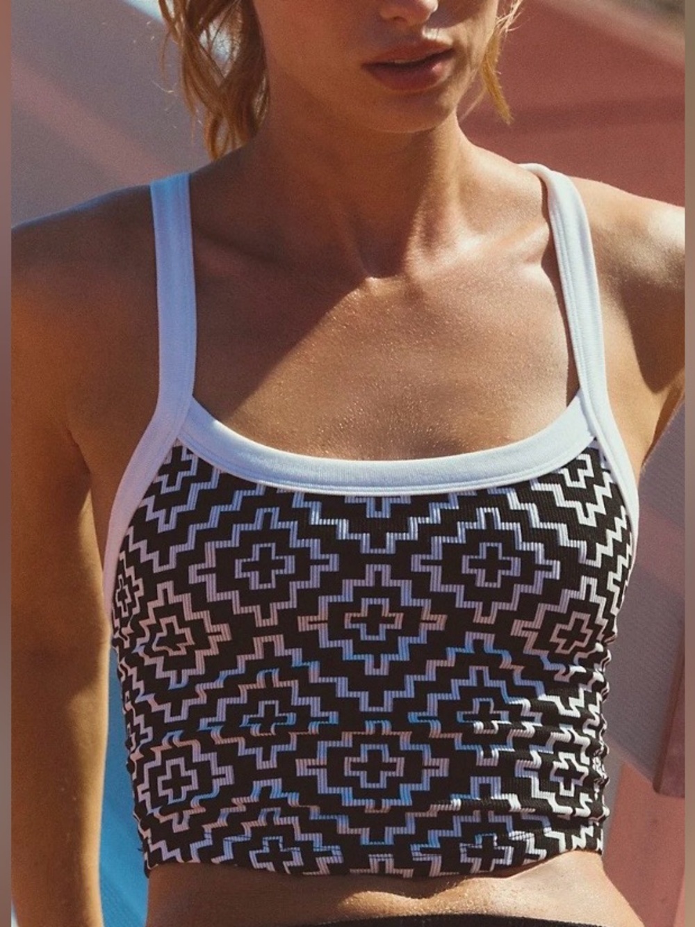 NWT FP Movement All Clear Cami Jacquard Top – Black/White (Size XL) 🔥